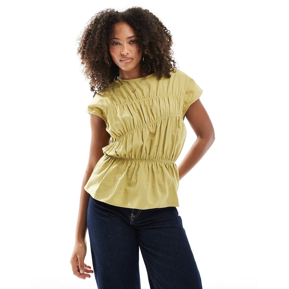 ASOS Ruched Piping Detail Top - Chartreuse - S